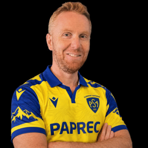 Christophe Badiou wearing an ASM Clermont Auvergne rugby jersey.